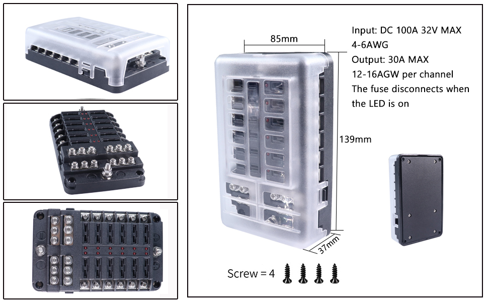 12 way fuse block,12v DC fuse box, screw cap fuse holder factory