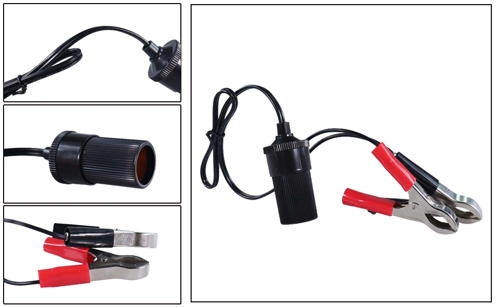 DAMAVO power plug to cigarette lighter, plug into car outlet, soldering alligator clips