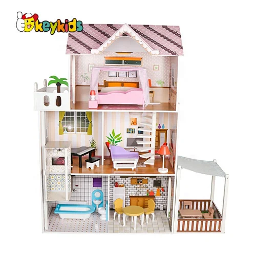 Kids Wooden Majestic Mansion Dollhouse Toy With Lift And Furniture W06A412