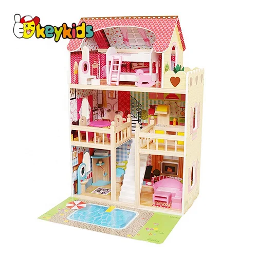 New Released Kids Lighting Wooden Dollhouse Toys With Garden W06A333E