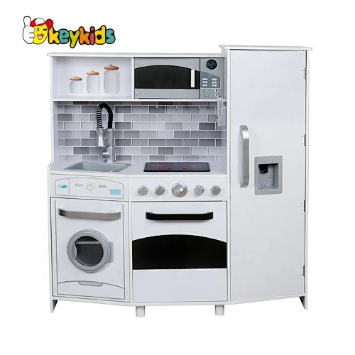 Unique design kids white wooden play kitchen with electronic functions W10C223
