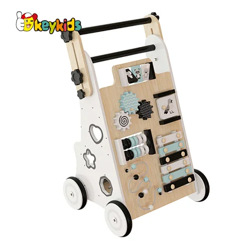 New design adjustable height wooden busy activity walker for kids W16E205