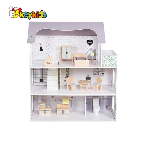 New Arrival 3 floors baby pretend role play wooden doll house for girls 3+ W06A393