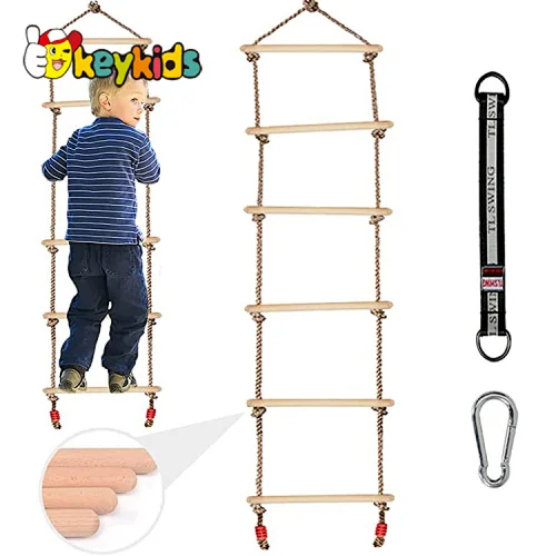 Indoor Outdoor hanging climbing ladder wooden rope swing ladder for children W01F067
