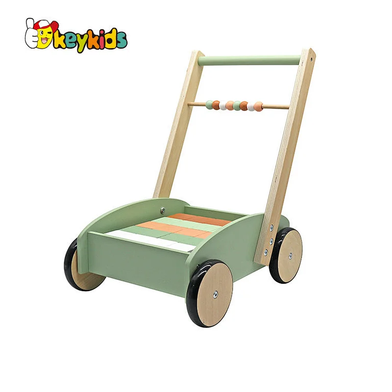 Ecofriendly educational push along wooden walker with blocks W16E218