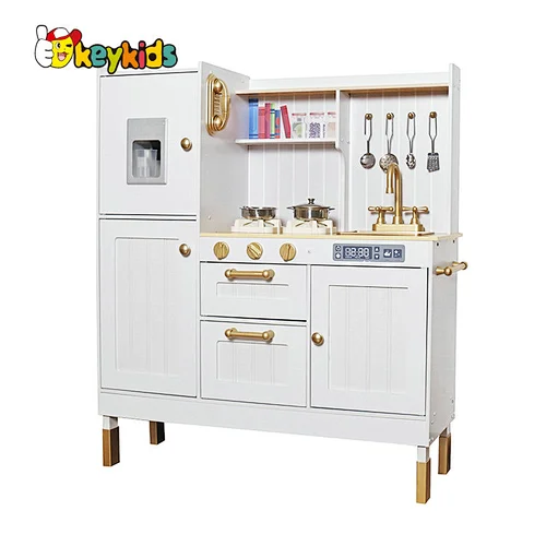 2023 New Upgrade stove wooden gold toy kitchen with realistic light and sound W10C692C