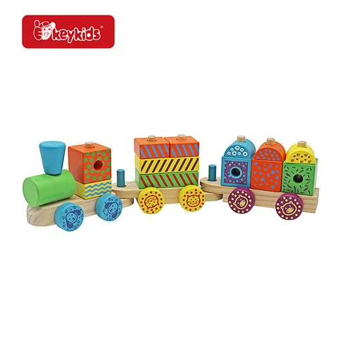 Hot Selling Educational Colorful Stacking Wooden Blocks Train Toy For Kids W04A606