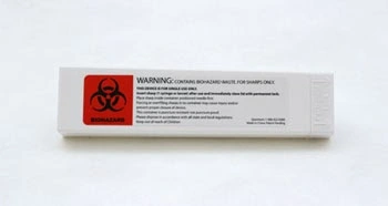 Travel-size sharps disposal container 