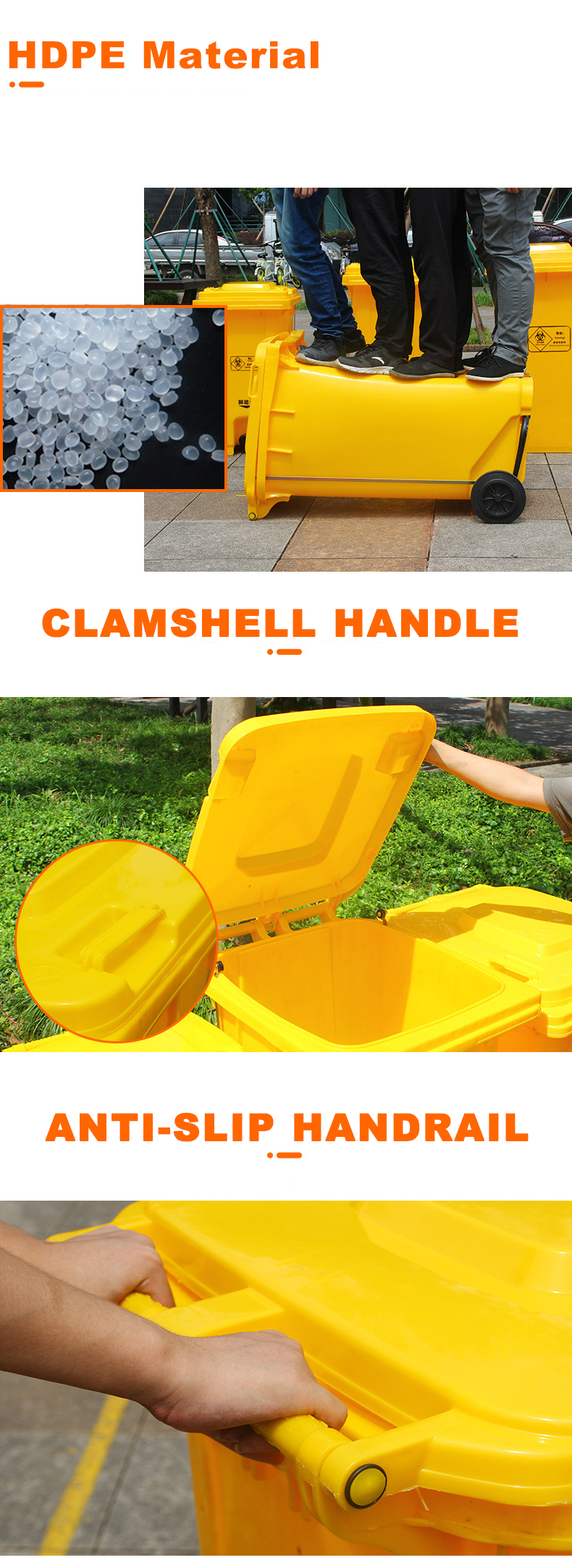 high quality HDPE plastic medical trash can bin