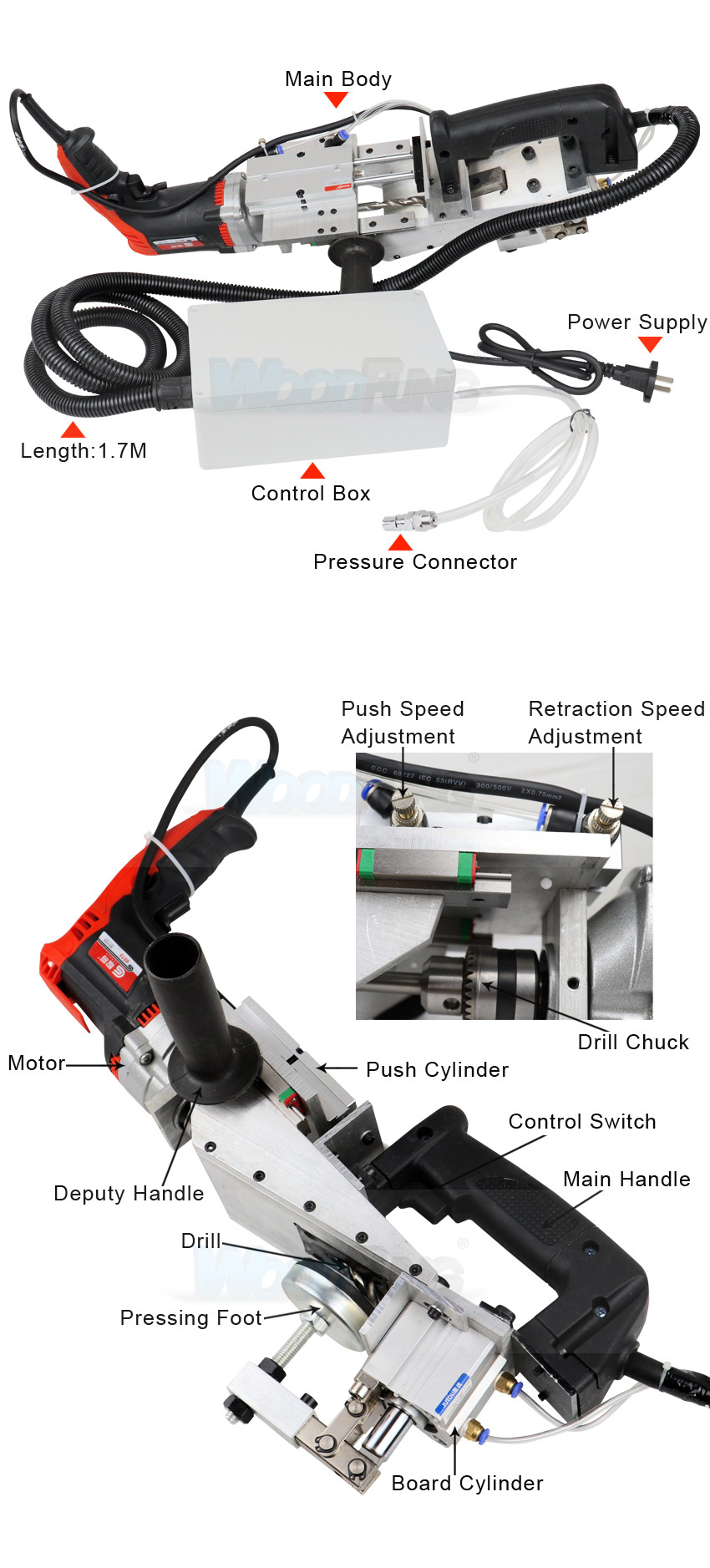 Pneumatic oblique hole drilling machine woodworking electric drill oblique eye hole machine side