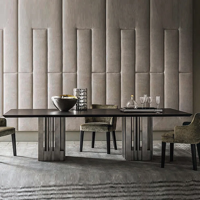 High quality customized dinning room furniture wooden or marble table stainless steel base dining table set
