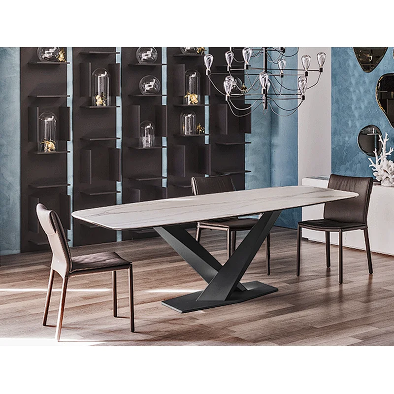 Modern design Italian style marble dining table with stainless steel base Metal Table Dining Table