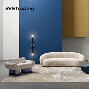 Luxury Villa Living Room Furniture Solid Wood Retro Stripe Leisure Chair Lazy Arm Chair