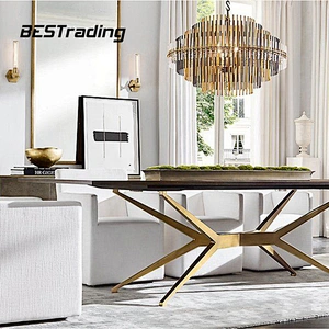 Contemporary Style Dining table wooden top luxury living room metal table dining table set
