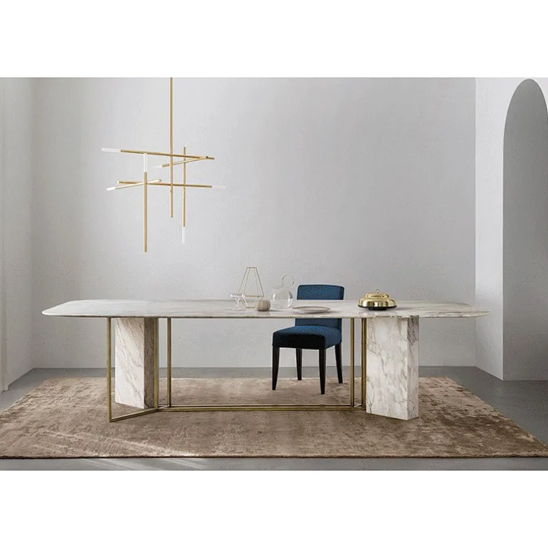 Nordic minimalistic rectangle marble dining table with 6 velvet chairs dining room furniture dinning table set