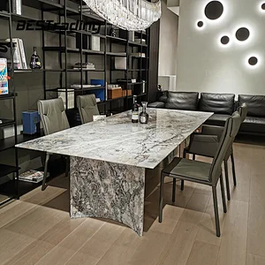 Italian design metal table light luxury marble top table set dining table