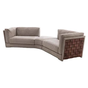 Italian L-shape sofa beige color furniture luxury villa velvet fabric modern sectional sofa living room furniture