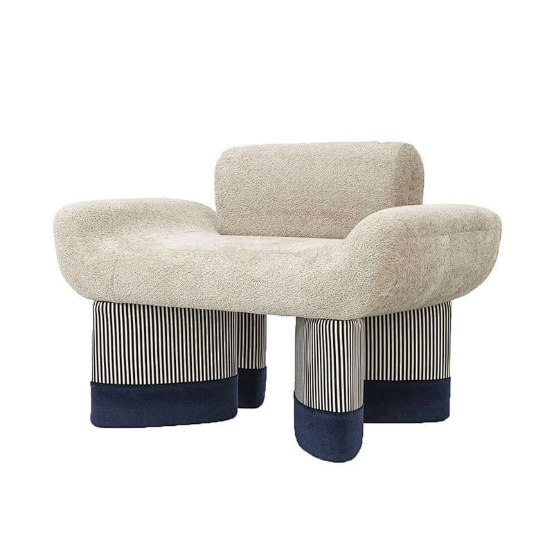 Luxury Villa Living Room Furniture Solid Wood Retro Stripe Leisure Chair Lazy Arm Chair