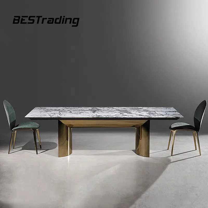 Italian design metal table light luxury marble top table set dining table