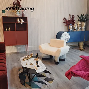 Luxury Villa Living Room Furniture Solid Wood Retro Stripe Leisure Chair Lazy Arm Chair