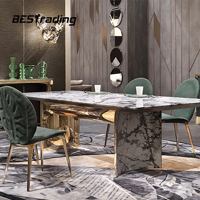 Italian design metal table light luxury marble top table set dining table