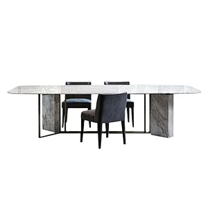 Nordic minimalistic rectangle marble dining table with 6 velvet chairs dining room furniture dinning table set