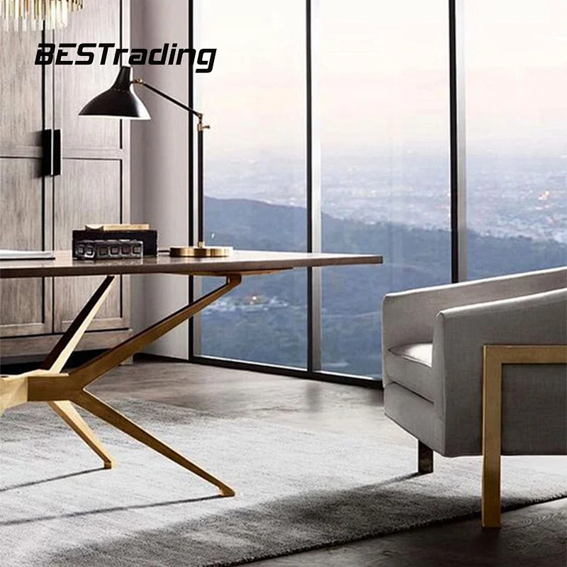 Contemporary Style Dining table wooden top luxury living room metal table dining table set