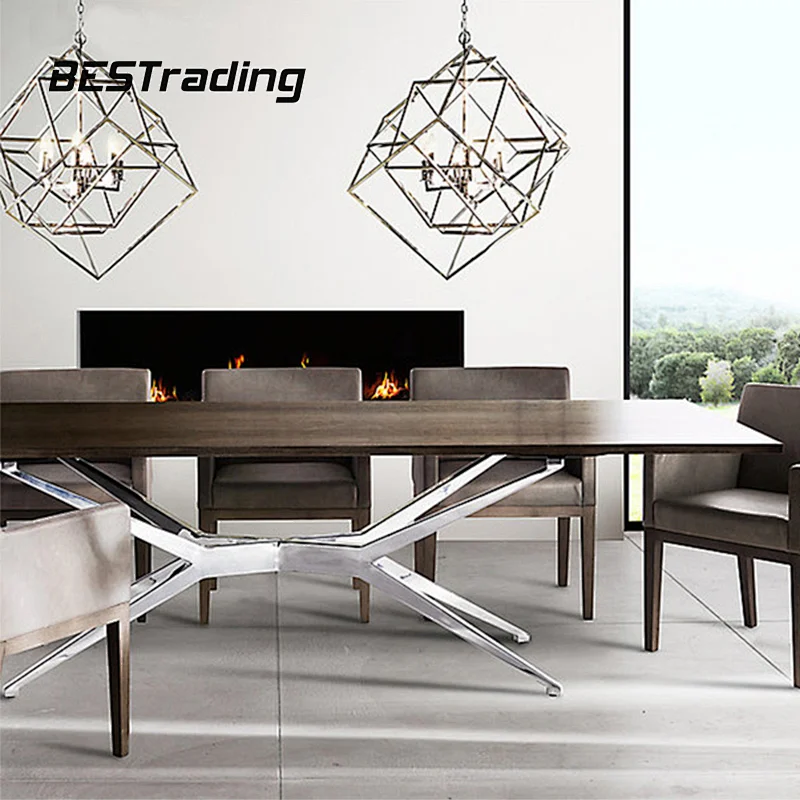 Contemporary Style Dining table wooden top luxury living room metal table dining table set