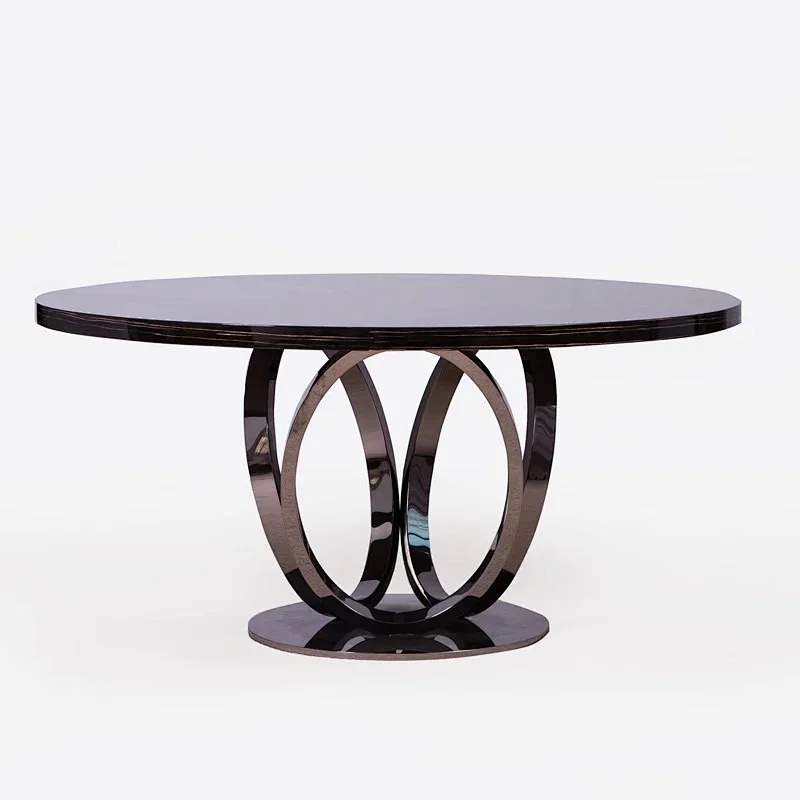 Modern round marble dining table with rotating centre stainless steel dining table set