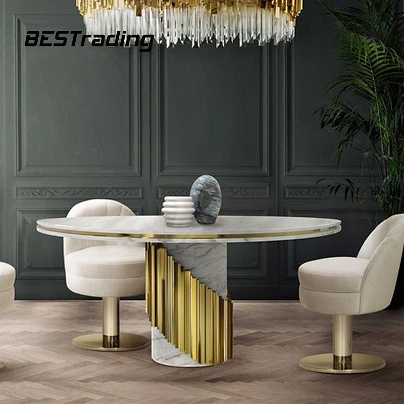 High End Customized Black Gold Dinng Room Furniture Modern Luxury Metal Marble Dining Table Set