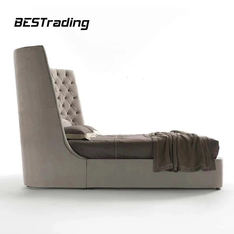 European Modern Luxury bed furniture Tufted Leather Double Bed With Stainless Steel Feet