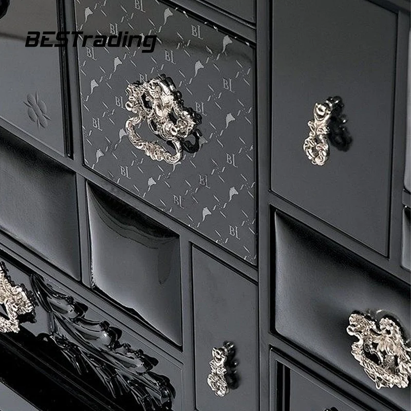 Italian Light Luxury Living Room White Sideboard Glass Black Sideboard Art Design Wooden Cabinet
