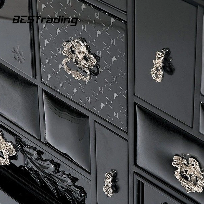Italian Light Luxury Living Room White Sideboard Glass Black Sideboard Art Design Wooden Cabinet