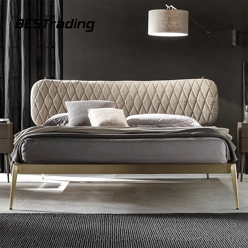 Light luxury bedroom furniture double bed nordic minimalist  fabric bed