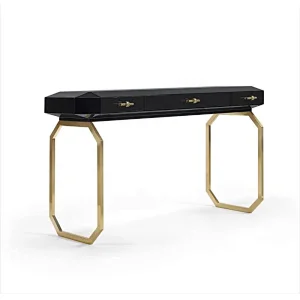 Black wood console table with stools
