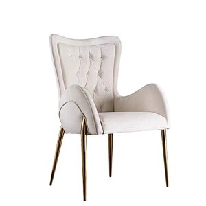 Luxury Dinning Room Restaurant Furniture Flocking Leather Arm Chair With Metal Legs Dining Chair
