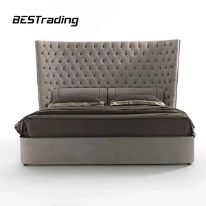 European Modern Luxury bed furniture Tufted Leather Double Bed With Stainless Steel Feet