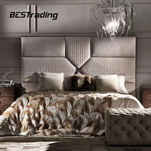 The Latest luxury bedroom furniture leather double bed with modern headboard storage Bed