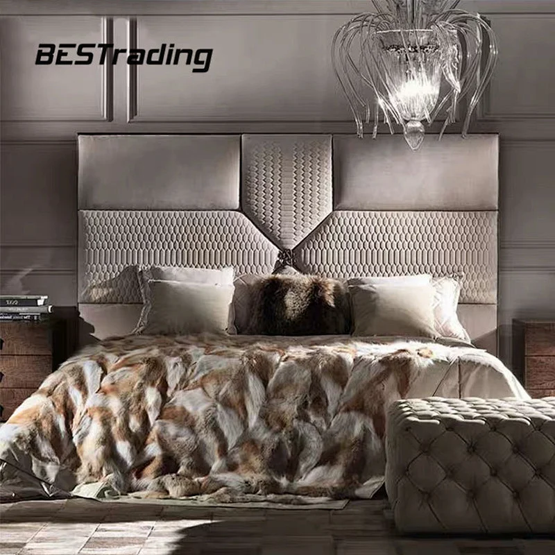 The Latest luxury bedroom furniture leather double bed with modern headboard storage Bed