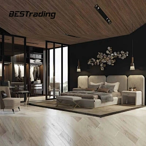 High End Customized Modern Villa bedroom furniture set Leather Double Bed With Luxury bed Headboards