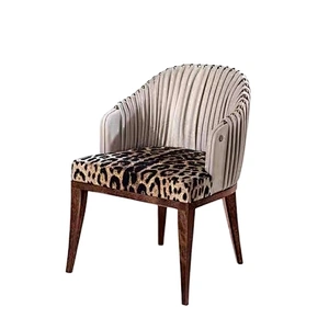 European High End Dining Room Furniture Leather Back with Leopard-Print Upholstery Luxury Dining Chair