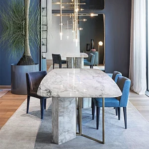Nordic minimalistic rectangle marble dining table with 6 velvet chairs dining room furniture dinning table set