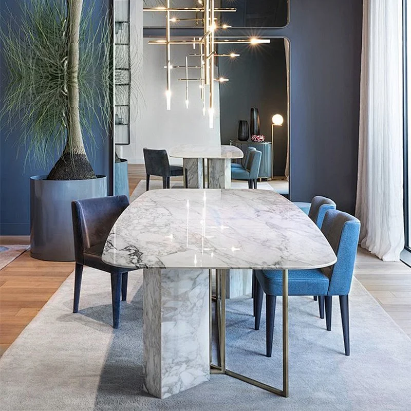 Nordic minimalistic rectangle marble dining table with 6 velvet chairs dining room furniture dinning table set