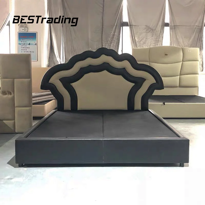 Creative light luxury wooden double bed stylish headboard  modern bed