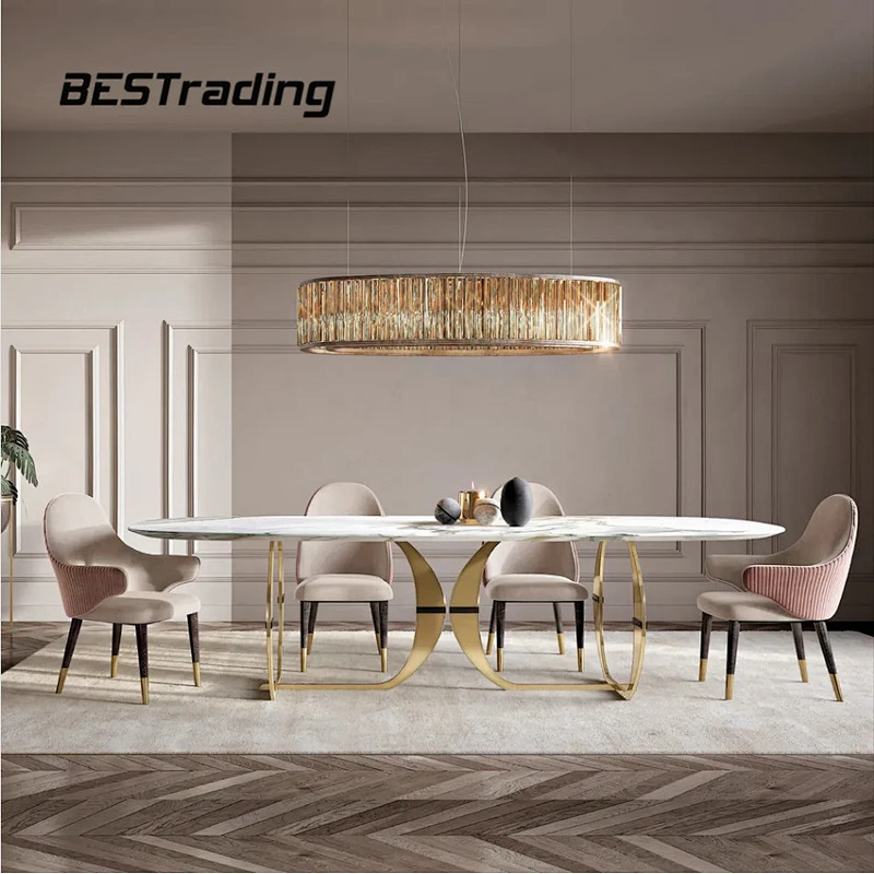 High End Customized Dinning Table Modern Luxury Marble Top Metal Dining Tables Sets Dinning Table
