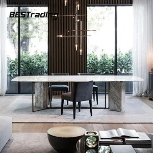 Nordic minimalistic rectangle marble dining table with 6 velvet chairs dining room furniture dinning table set