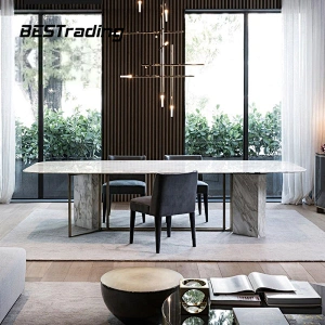 Nordic minimalistic rectangle marble dining table with 6 velvet chairs dining room furniture dinning table set
