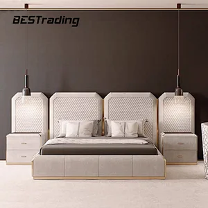 High End Customized Modern Villa bedroom furniture set Leather Double Bed With Luxury bed Headboards