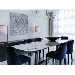 Nordic minimalistic rectangle marble dining table with 6 velvet chairs dining room furniture dinning table set