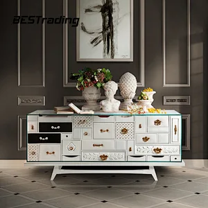 Italian Light Luxury Living Room White Sideboard Glass Black Sideboard Art Design Wooden Cabinet